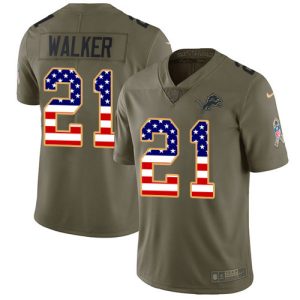 Exclusive Gorgeous Lions #21 Tracy Walker Olive/USA Flag Youth Stitched NFL Limited 2017 Salute to Service Jersey