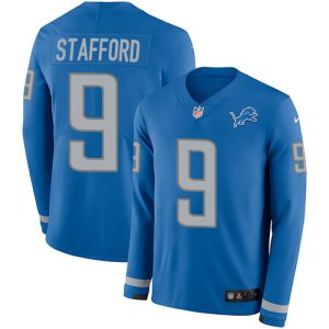 Exclusive Gorgeous Lions #9 Matthew Stafford Blue Team Color Men's Stitched NFL Limited Therma Long Sleeve Jersey