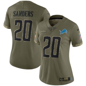 Exclusive High Quality Detroit Lions #20 Barry Sanders Women's 2022 Salute To Service Limited Jersey - Olive