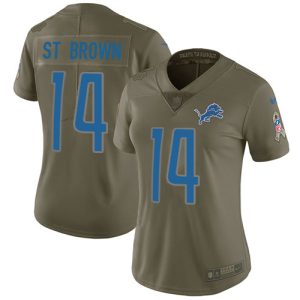 Exclusive Luxurious Dashing Lions #14 Amon-Ra St. Brown Olive Women's Stitched NFL Limited 2017 Salute To Service Jersey