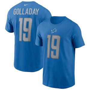 Exclusive Marvelous High Quality Detroit Lions #19 Kenny Golladay Team Player Name & Number T-Shirt Blue