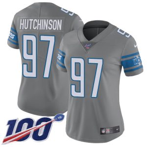Exclusive Modern Lions #97 Aidan Hutchinson Gray Women's Stitched NFL Limited Rush 100th Season Jersey