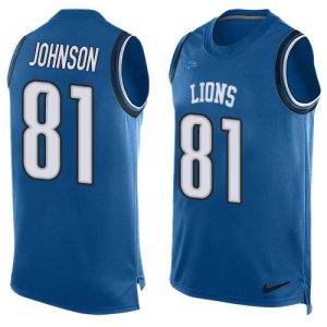 Exclusive Sleek Stunning Attractive Lions #81 Calvin Johnson Blue Team Color Men's Stitched NFL Limited Tank Top Jersey
