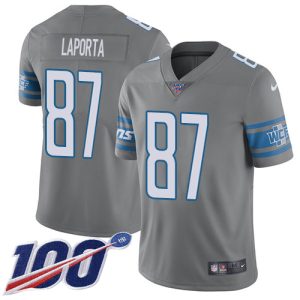 Exclusive Smart Elegant Trendy Lions #87 Sam LaPorta Gray Men's Stitched NFL Limited Rush 100th Season Jersey