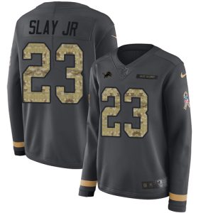 Exclusive Stylish Lions #23 Darius Slay Jr Anthracite Salute to Service Women's Stitched NFL Limited Therma Long Sleeve Jersey