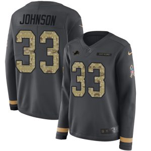 Exquisite Authentic Cool Lions #33 Kerryon Johnson Anthracite Salute to Service Women's Stitched NFL Limited Therma Long Sleeve Jersey