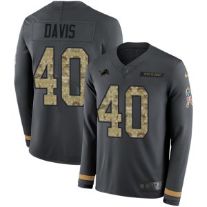 Exquisite Chic Lions #40 Jarrad Davis Anthracite Salute to Service Youth Stitched NFL Limited Therma Long Sleeve Jersey