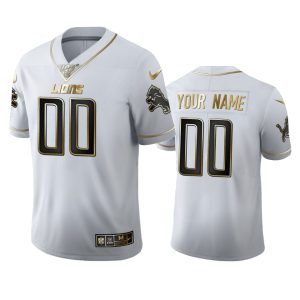 Exquisite Classic Attractive Detroit Lions Custom Men's White Golden Edition Vapor Limited NFL 100 Jersey