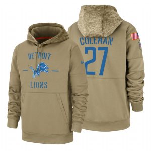 Exquisite Cool Eye - catching Alluring Detroit Lions #27 Justin Coleman Tan 2019 Salute To Service Name & Number Sideline Therma Pullover Hoodie