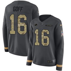 Exquisite Fabulous Gorgeous Eye - catching Detroit Lions #16 Jared Goff Anthracite Salute to Service Women's Stitched NFL Limited Therma Long Sleeve Jersey