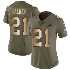 Exquisite Fabulous Outstanding Lions #21 Tracy Walker Olive/Gold Women's Stitched NFL Limited 2017 Salute to Service Jersey