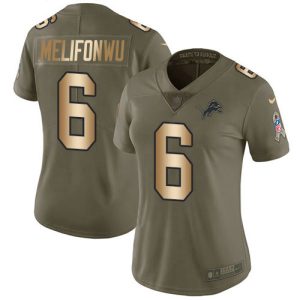 Exquisite Marvelous Lions #6 Ifeatu Melifonwu Olive/Gold Women's Stitched NFL Limited 2017 Salute To Service Jersey