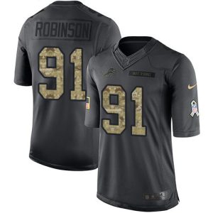Exquisite Marvelous Lions #91 A'Shawn Robinson Black Men's Stitched NFL Limited 2016 Salute To Service Jersey