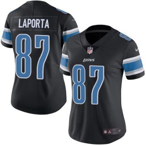 Exquisite Outstanding High Quality Lions #87 Sam LaPorta Black Women's Stitched NFL Limited Rush Jersey