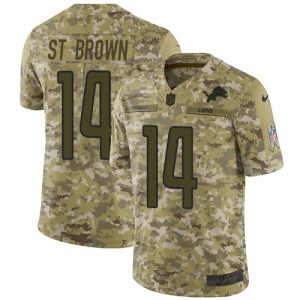 Exquisite Premium Stunning Lions #14 Amon-Ra St. Brown Camo Men's Stitched NFL Limited 2018 Salute To Service Jersey
