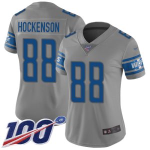 Eye - catching Dashing Lions #88 T.J. Hockenson Gray Women's Stitched NFL Limited Inverted Legend 100th Season Jersey