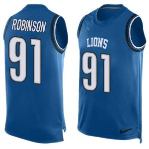 Eye - catching High Quality Outstanding Exquisite Lions #91 A'Shawn Robinson Blue Team Color Men's Stitched NFL Limited Tank Top Jersey