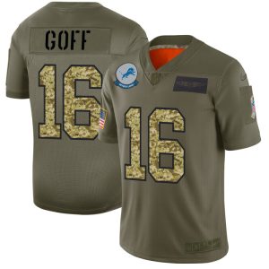 Eye - catching Premium High Quality Detroit Lions #16 Jared Goff Men's 2019 Olive Camo Salute To Service Limited NFL Jersey
