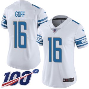 Eye - catching Sleek Premium Lions #16 Jared Goff White Women's Stitched NFL 100th Season Vapor Untouchable Limited Jersey