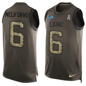 Fabulous Elegant Eye - catching Lions #6 Ifeatu Melifonwu Green Men's Stitched NFL Limited Salute To Service Tank Top Jersey