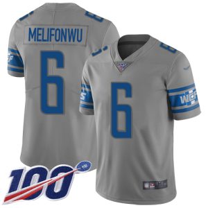 Fabulous Exclusive High Quality Stunning Lions #6 Ifeatu Melifonwu Gray Men's Stitched NFL Limited Inverted Legend 100th Season Jersey