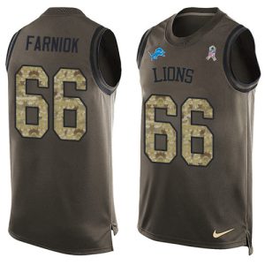 Fabulous Impressive Lions #66 Matt Farniok Green Men's Stitched NFL Limited Salute To Service Tank Top Jersey