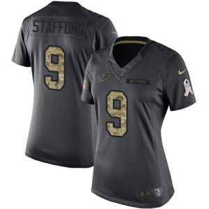 Fabulous Luxurious Stylish Alluring Lions #9 Matthew Stafford Black Women's Stitched NFL Limited 2016 Salute to Service Jersey