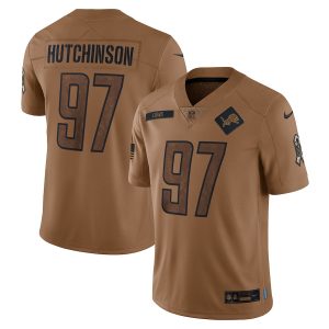 Fabulous Outstanding Authentic Luxurious Detroit Lions #97 Aidan Hutchinson Men's 2023 Salute To Service Limited Jersey - Brown