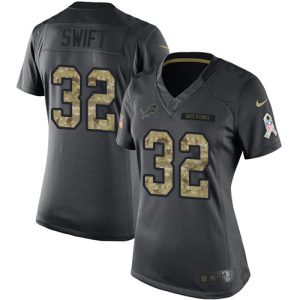 Fabulous Unique Lions #32 D'Andre Swift Black Women's Stitched NFL Limited 2016 Salute to Service Jersey