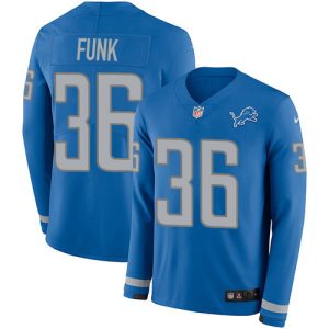 Fabulous Unique Lions #36 Jake Funk Blue Team Color Men's Stitched NFL Limited Therma Long Sleeve Jersey