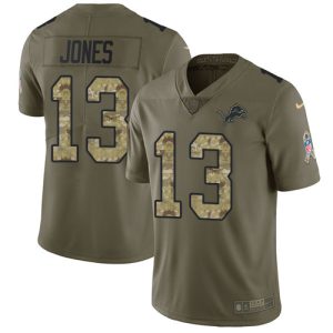 Fantastic Impressive Lions #13 T.J. Jones Olive/Camo Men's Stitched NFL Limited 2017 Salute To Service Jersey