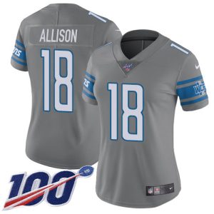 Fantastic Marvelous Impressive Lions #18 Geronimo Allison Gray Women's Stitched NFL Limited Rush 100th Season Jersey