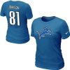 Fantastic Trendy Chic Women's Detroit Lions #81 Calvin Johnson Name & Number T-Shirt Blue