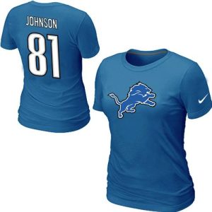 Fantastic Trendy Chic Women's Detroit Lions #81 Calvin Johnson Name & Number T-Shirt Blue