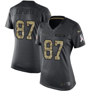 Gorgeous Authentic Stylish Lions #87 Sam LaPorta Black Women's Stitched NFL Limited 2016 Salute to Service Jersey
