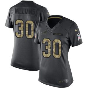 Gorgeous Classic Lions #30 Jamaal Williams Black Women's Stitched NFL Limited 2016 Salute to Service Jersey