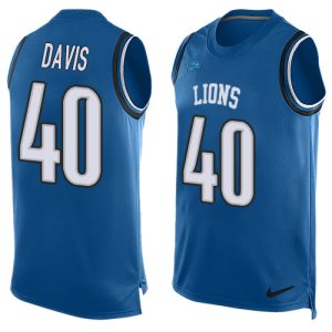 Gorgeous Handsome Superb Lions #40 Jarrad Davis Blue Team Color Men's Stitched NFL Limited Tank Top Jersey