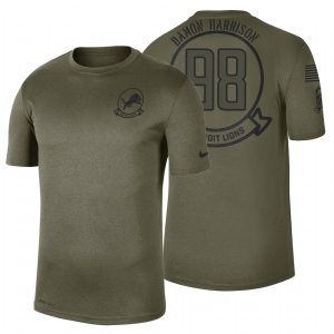 Gorgeous High Quality Exclusive Detroit Lions #98 Damon Harrison Olive 2019 Salute To Service Sideline NFL T-Shirt