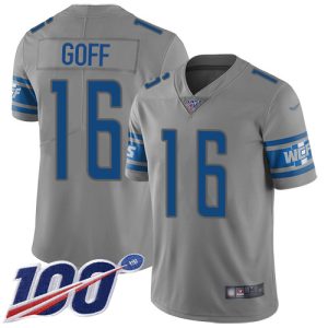 Gorgeous Modern Lions #16 Jared Goff Gray Youth Stitched NFL Limited Inverted Legend 100th Season Jersey