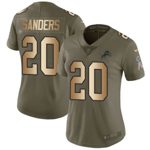 Gorgeous Stunning Premium Lions #20 Barry Sanders Olive/Gold Women's Stitched NFL Limited 2017 Salute to Service Jersey
