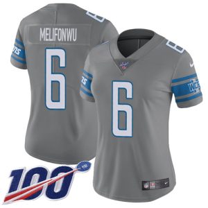 Gorgeous Stunning Premium Lions #6 Ifeatu Melifonwu Gray Women's Stitched NFL Limited Rush 100th Season Jersey