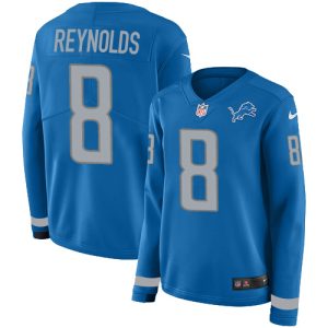 Graceful Alluring Lions #8 Josh Reynolds Blue Team Color Women's Stitched NFL Limited Therma Long Sleeve Jersey