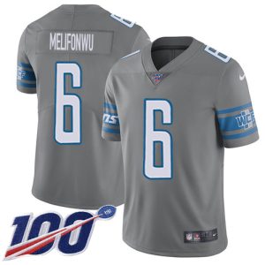 Graceful Chic Eye - catching Classic Lions #6 Ifeatu Melifonwu Gray Youth Stitched NFL Limited Rush 100th Season Jersey