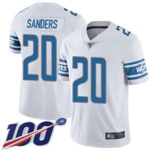 Graceful Dashing Lions #20 Barry Sanders White Men's Stitched NFL 100th Season Vapor Limited Jersey