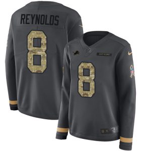 Graceful Exquisite Gorgeous Comfortable Lions #8 Josh Reynolds Anthracite Salute to Service Women's Stitched NFL Limited Therma Long Sleeve Jersey