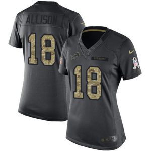 Graceful Exquisite Lions #18 Geronimo Allison Black Women's Stitched NFL Limited 2016 Salute to Service Jersey