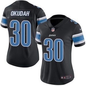 Graceful Fabulous Attractive Lions #30 Jeff Okudah Black Women's Stitched NFL Limited Rush Jersey