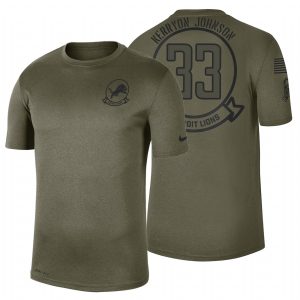 Graceful Handsome Modern Luxurious Detroit Lions #33 Kerryon Johnson Olive 2019 Salute To Service Sideline NFL T-Shirt