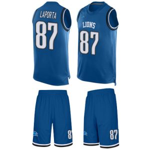 Graceful High Quality Outstanding Dashing Lions #87 Sam LaPorta Blue Team Color Men's Stitched NFL Limited Tank Top Suit Jersey