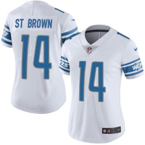 Graceful Outstanding Lions #14 Amon-Ra St. Brown White Women's Stitched NFL Vapor Untouchable Limited Jersey